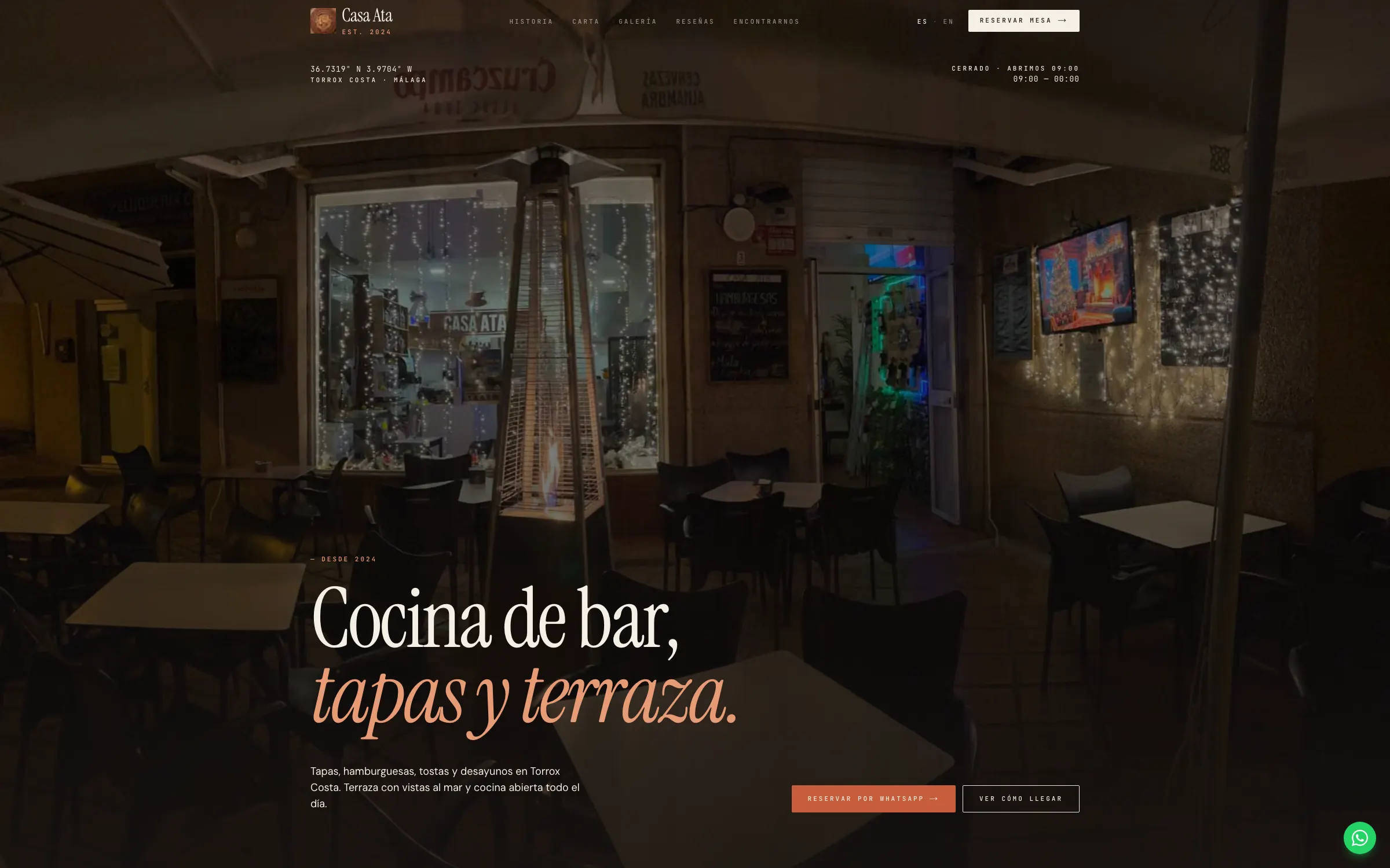 La web de Casa Ata: carta, reservas por WhatsApp y cómo llegar